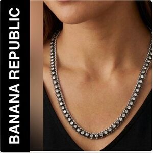 Banana Republic Woven Curb Double Gunmetal Chain & Rhinestone 24”L Necklace
